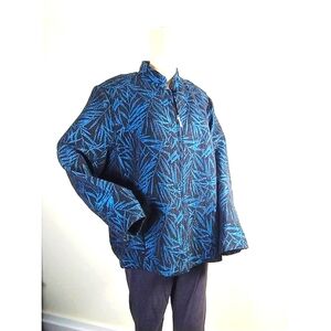 Drapers & Damons Blazer Women's 2X Long Sleeve Zip Blue Black Brocade Jacket